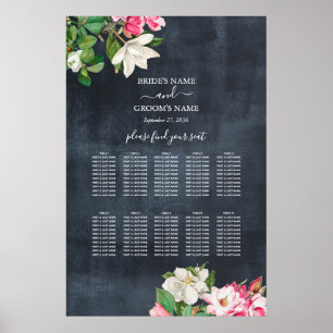 Affiche Aquarelle Magnolia Fleurs Mariage Seating Chart
