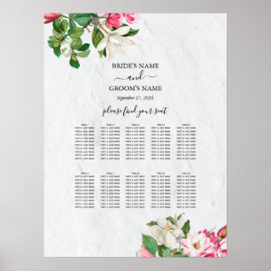 Affiche Aquarelle Magnolia Fleurs Mariage Seating Chart