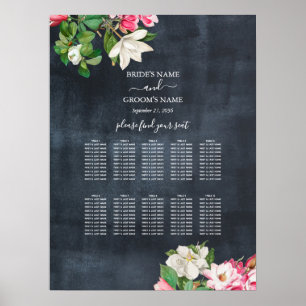 Affiche Aquarelle Magnolia Fleurs Mariage Seating Chart