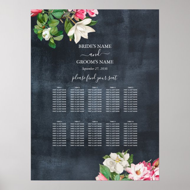 Affiche Aquarelle Magnolia Fleurs Mariage Seating Chart (Devant)
