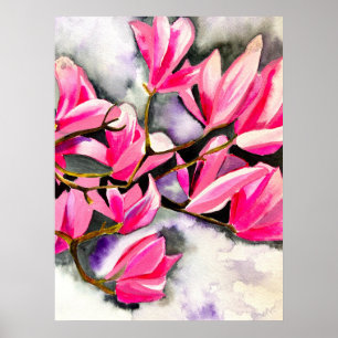 Affiche Aquarelle magnolia rose