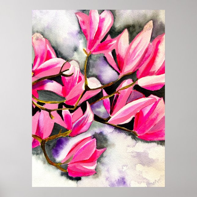 Affiche Aquarelle magnolia rose (Devant)