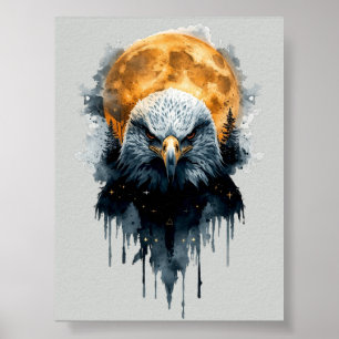 Affiche Aquarelle majestueuse de l'aigle chauve sous la lu