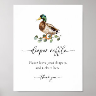 Affiche Aquarelle Mallard Baby shower de canard Raffin de 