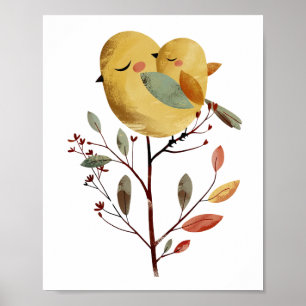 Affiche Aquarelle Mama Bird & Chick Whimsical Nurserroom