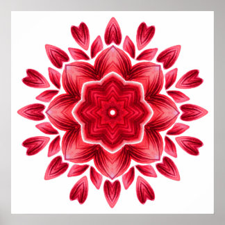 Affiche Aquarelle Mandala Art - Rose rouge Pétales Flower