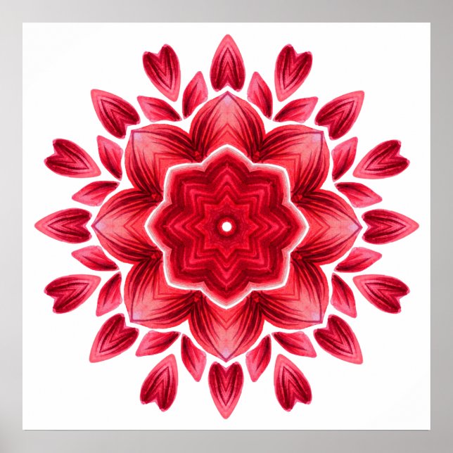 Affiche Aquarelle Mandala Art - Rose rouge Pétales Flower (Devant)