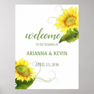 Affiche Aquarelle Mariage au milieu des Tournesols dans un