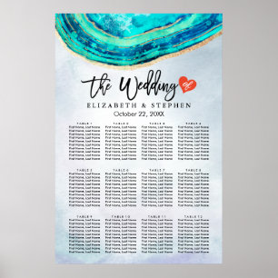Affiche Aquarelle mariage et aquarelle Turquoise et or