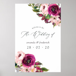 Affiche Aquarelle Marsala & Blush Floral Mariage Bienvenue
