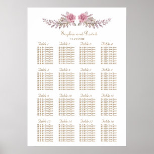 Affiche Aquarelle Marsala Maroon Floral Seat Chart
