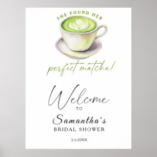 Affiche Aquarelle matcha thé Douche nuptiale bienvenue