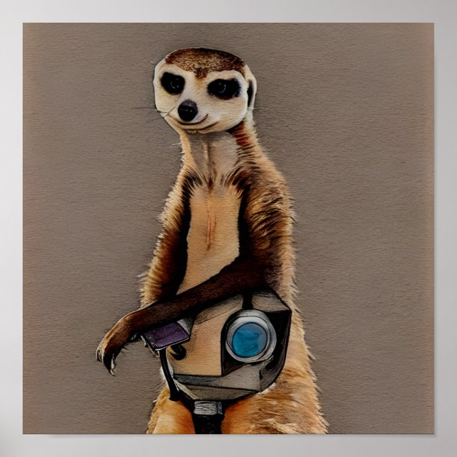 Affiche Aquarelle Meerkat avec Masque Steampunk (Devant)