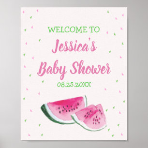 Affiche Aquarelle Melon Baby shower rose vert