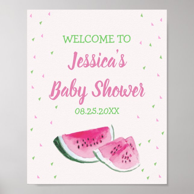 Affiche Aquarelle Melon Baby shower rose vert (Devant)