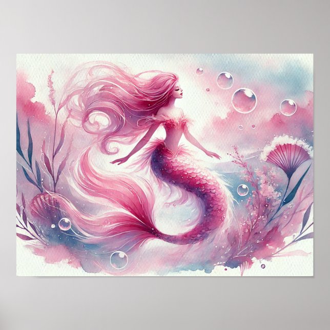 Affiche Aquarelle Mermaid Art (Devant)