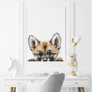 Affiche Aquarelle mignonne Baby Wild Dog Nursery Décor
