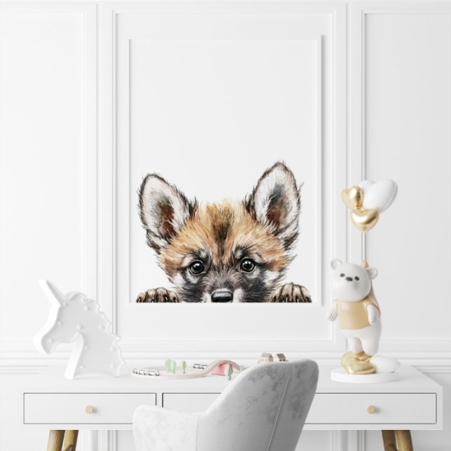 Affiche Aquarelle mignonne Baby Wild Dog Nursery Décor (Cute Watercolor Baby Wild Dog Nursery Decor)