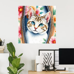 Affiche Aquarelle mignonne Belle collection de chats tenda