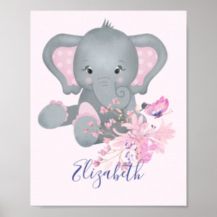 Affiche Aquarelle mignonne Eléphant bébé