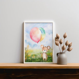 Affiche Aquarelle mignonne Ours Bébé Genre Nourriture nutr