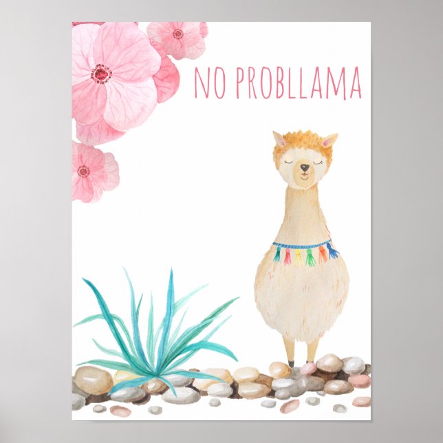 Affiche Aquarelle mignonne Pastel Pas De Problème Llama Nu (Devant)