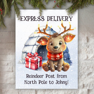 Affiche Aquarelle mignonne Pastel Reindeer Enfants Noël