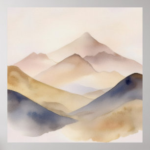 Affiche Aquarelle minimaliste Abstraite montagnes beige