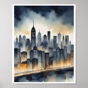 Affiche aquarelle minimaliste artwork ville skylines