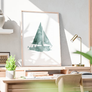 Affiche Aquarelle minimaliste de bateau à voile Imprimer
