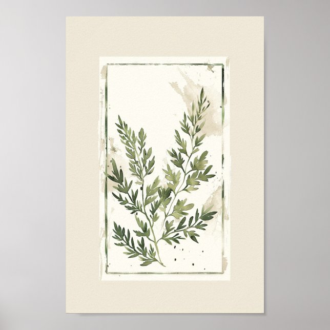 Affiche Aquarelle minimaliste Fern Feuille Botanique (Devant)