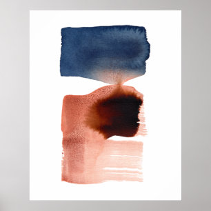 Affiche Aquarelle minimaliste moderne Abstraite sépia bleu