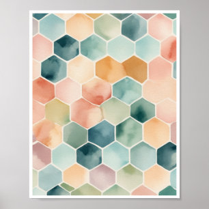 Affiche Aquarelle minimaliste motif d'hexagones pastel