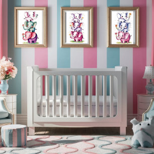 Affiche Aquarelle moderne 3 éléphant avec fleur3