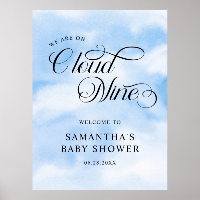 Affiche Aquarelle moderne Blue Cloud Neuf Baby shower (Devant)