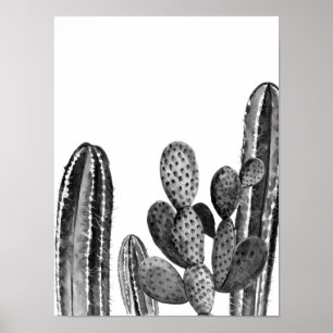 Affiche Aquarelle Moderne Cactus Sud-Ouest Noir blanc