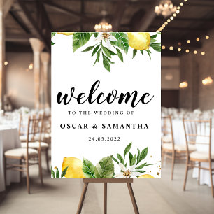 Affiche Aquarelle moderne Citrons et feuilles jaunes