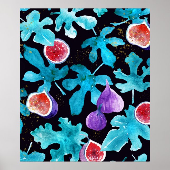 Affiche Aquarelle moderne Figes Fruit sur oreiller à Throw (Devant)