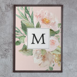 Affiche Aquarelle moderne Fleurs roses Monogrammes<br><div class="desc">Aquarelle moderne Fleurs roses Monogrammes</div>