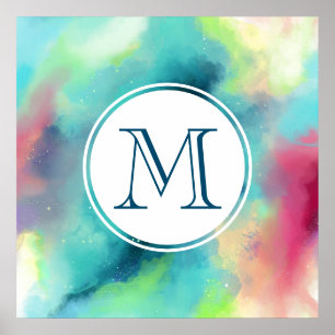 Affiche Aquarelle moderne Green & Red Space Nebula