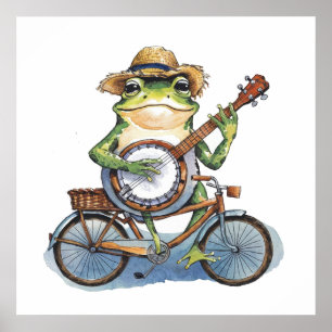 Affiche Aquarelle moderne grenouille verte avec guitare su