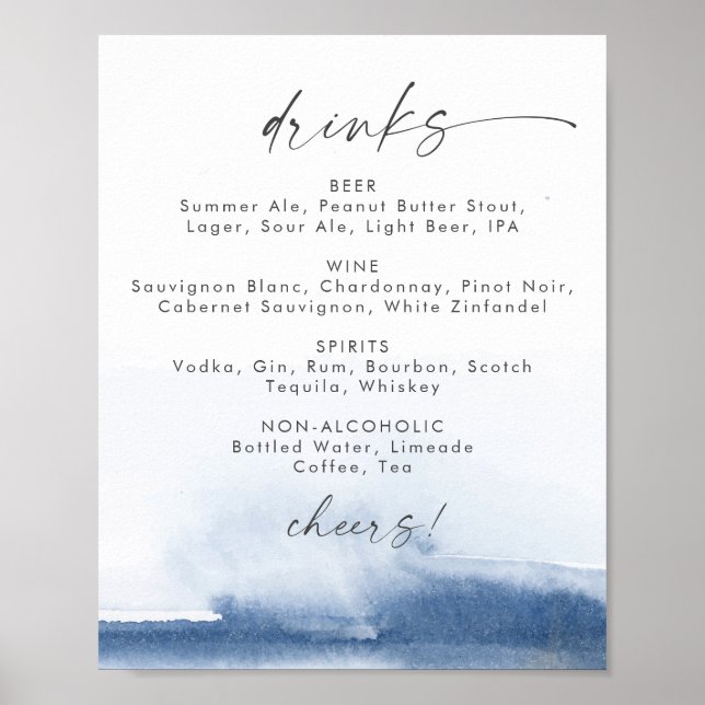 Affiche Aquarelle Moderne | Panneau de Menu de Boissons de (Devant)