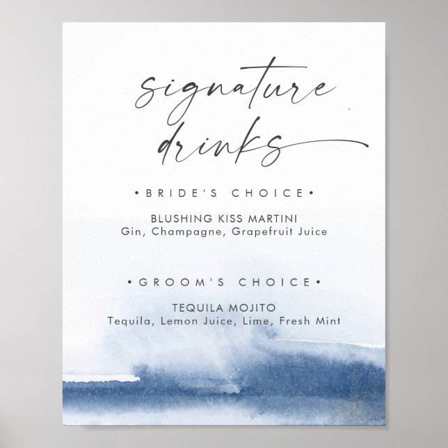 Affiche Aquarelle moderne | Signature bleue Signet boisson (Devant)