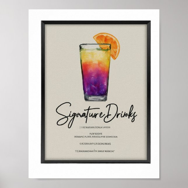 Affiche Aquarelle moderne Signature Boissons Menu Mariage  (Devant)