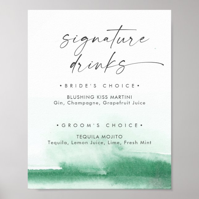 Affiche Aquarelle moderne | Signature verte Signet boisson (Devant)