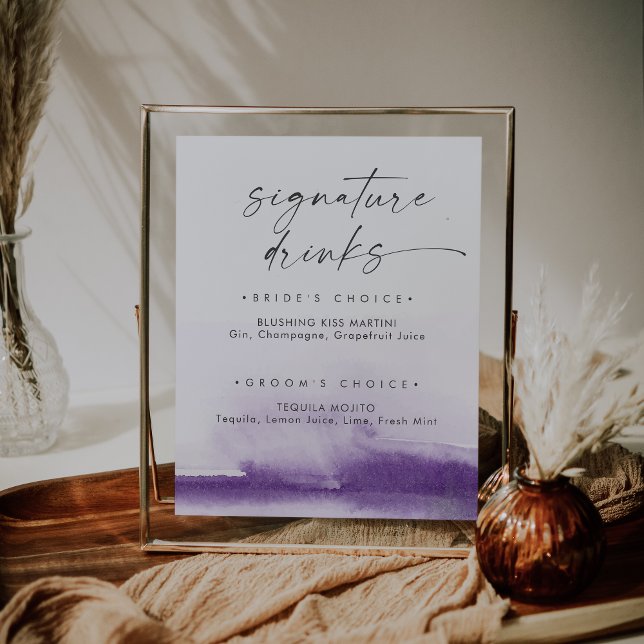 Affiche Aquarelle moderne | Signature violette Signet bois (Créateur téléchargé)