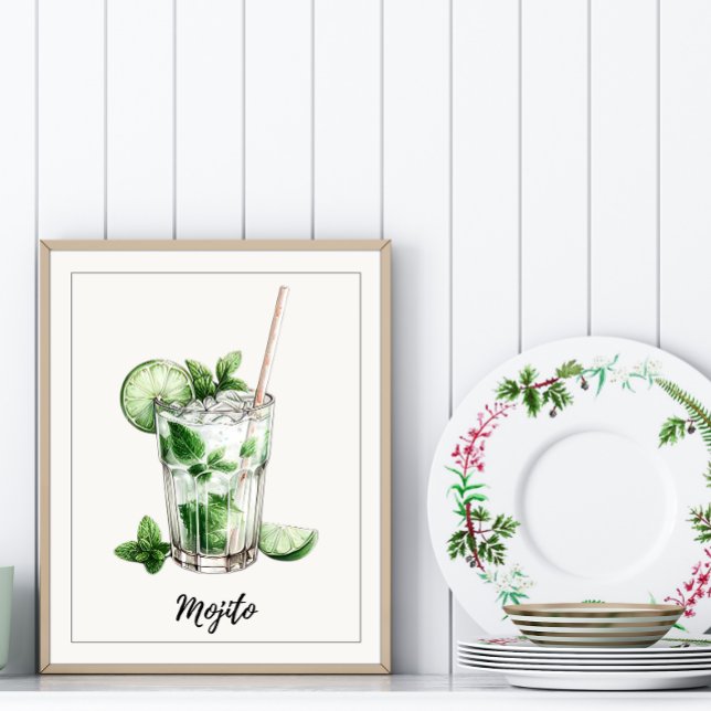 Affiche Aquarelle Mojito Cocktail Art Imprimer Bar de cuis (Créateur téléchargé)
