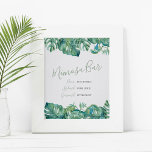 Affiche Aquarelle Monstera Feuilles Mimosa Bar<br><div class="desc">Utilisez ce panneau vert tropical Mimosa Bar pour décorer votre table et aider les clients à préparer leurs boissons. Conçu en utilisant mes feuilles de palmiers monochromes d'origine, ce panneau est parfait pour le brunch et mousseux, douches nuptiales, baby showers, mariages ou tout ce que vous voulez. Pour voir le...</div>