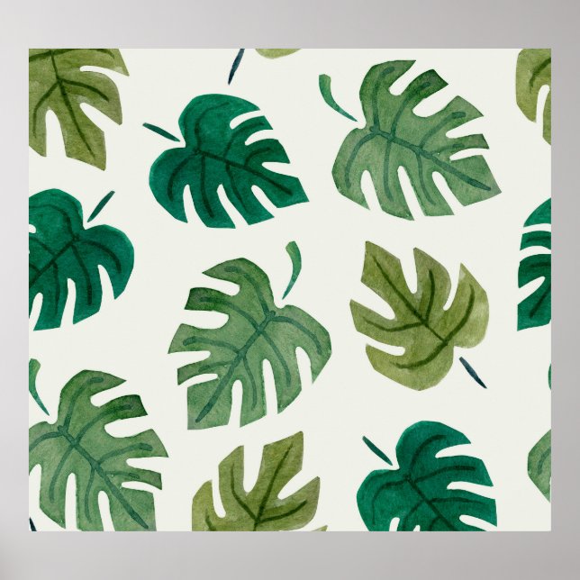 Affiche Aquarelle Monstera : Texture verte sans joint. (Devant)