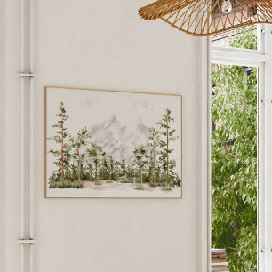 Affiche Aquarelle Montagne et forêt